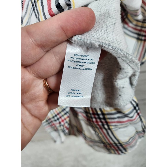 Izod Women's Gray Plaid Long Sleeve Scoop Neck Pullover Sweatshirt Size Medium - Picture 4 of 6